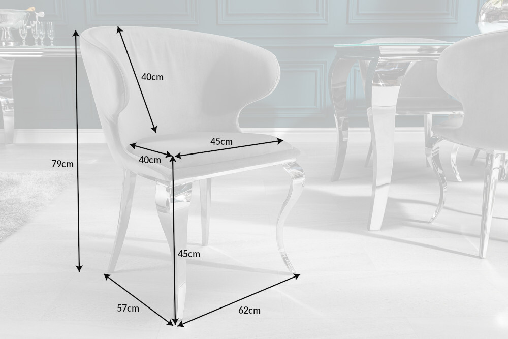 Eleganter Stuhl MODERN BAROCK II edel-grau Samt Edelstahlbeine
