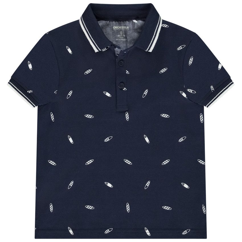 Polo manches courtes imprimé fantaisie pour garçon - Bleu marine