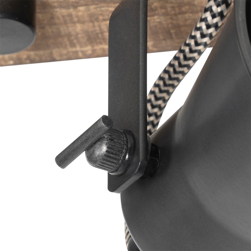 Plafondlamp in landelijke stijl, zwart met hout, 3-lichts - Jelle