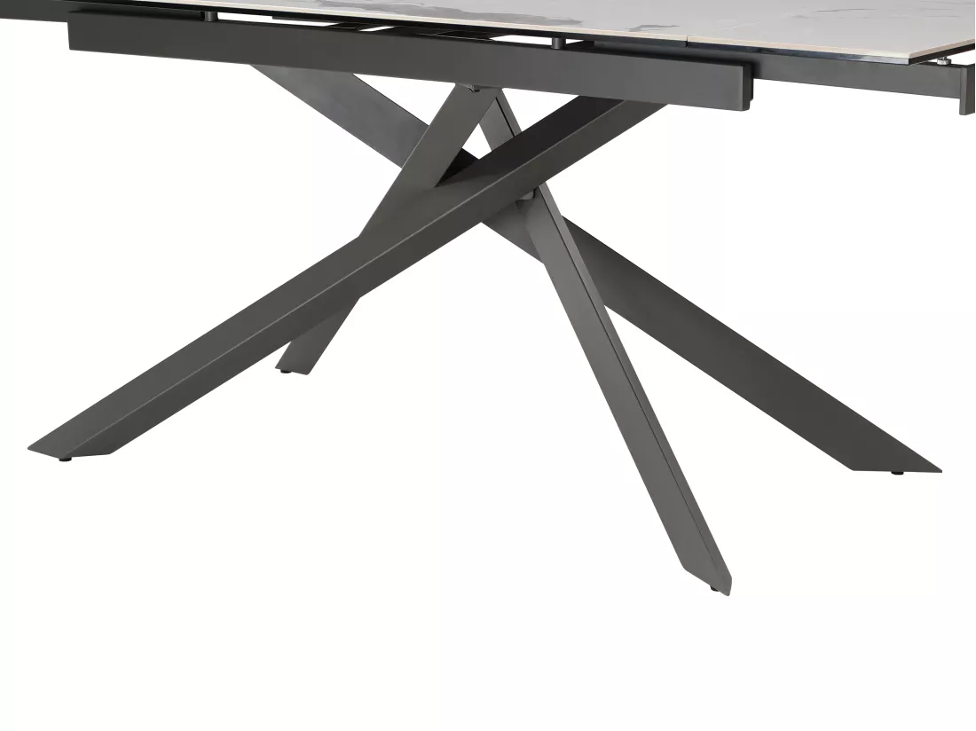 Table à manger extensible 4 à 8 personnes en céramique, verre trempé et métal - Effet marbre blanc et anthracite - COREMA de Maison Céphy