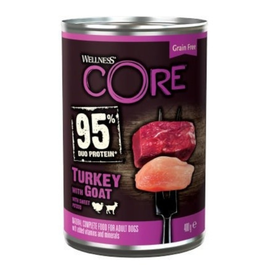 Ração enlatada Wellness Core de peru e cabra para cães, 400g