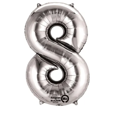 amscan Folienballon Zahl 8, silber, ca. 86cm