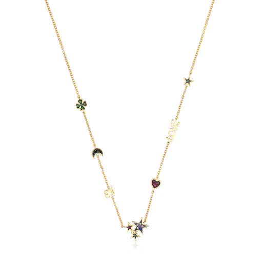 Colar de ursinho de pelúcia com banho de ouro 18k sobre prata e pedras preciosas.