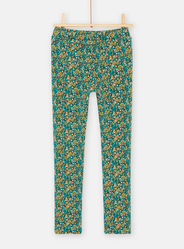 Pantalon bleu paon à imprimé fleuri pour fille