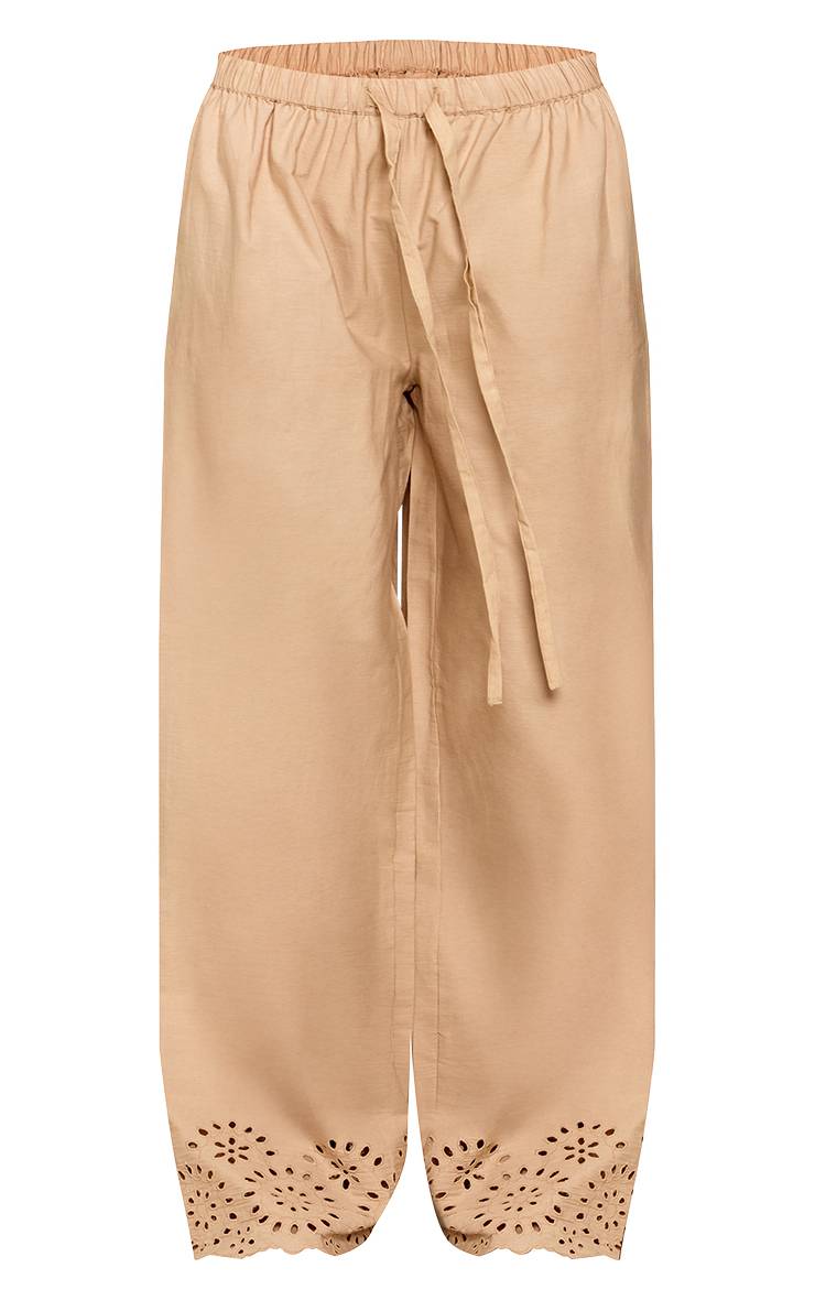 Taupe Pantalon Large En Coton Broderie Anglaise Ensemble Coordonné