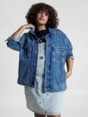 Jaqueta jeans oversized com estampa de bandeira da Curve Archive