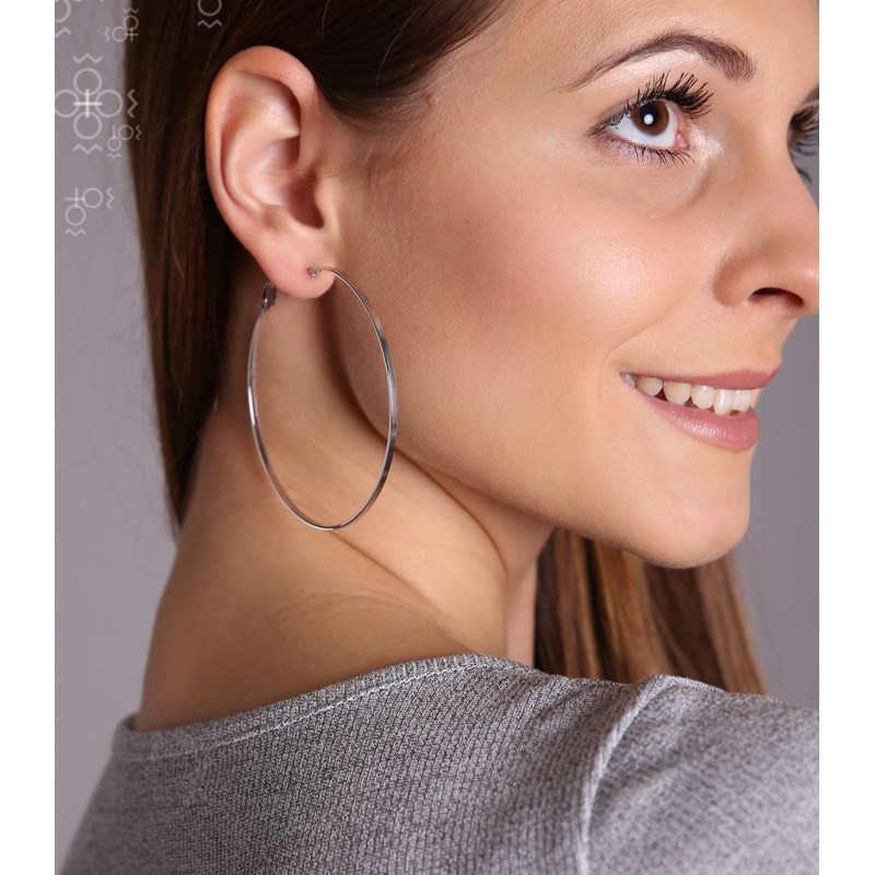 Boucles d'oreilles créoles en plaqué Or Blanc et rhodié