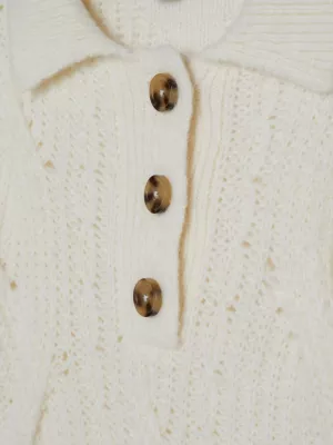 Suéter de malha trançada com gola polo e monograma TH