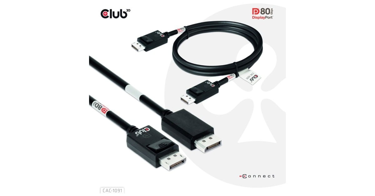 Club 3DDisplayPort 2.1 Bi-Directional VESA DP80 Certified Kabel 4K 240 Hz  (Zwart, 1,2 meter)