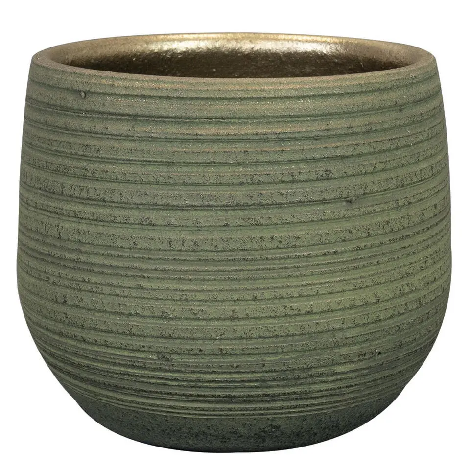 Ter Steege Plantenpot - keramiek - donkergroen - stripes -15x13cm