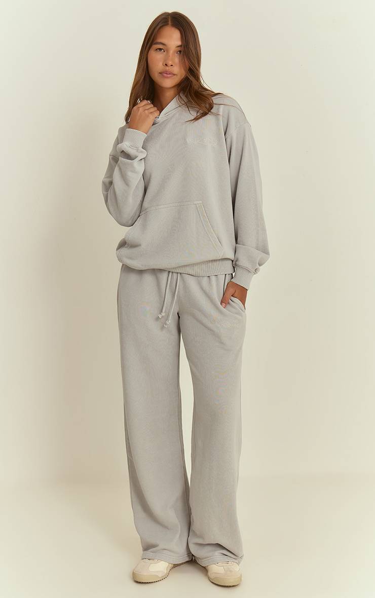 Gris Clair Sweat À Casynthétiqueche PLT Oversize Effet Délavé À L'acide Avec Broderie