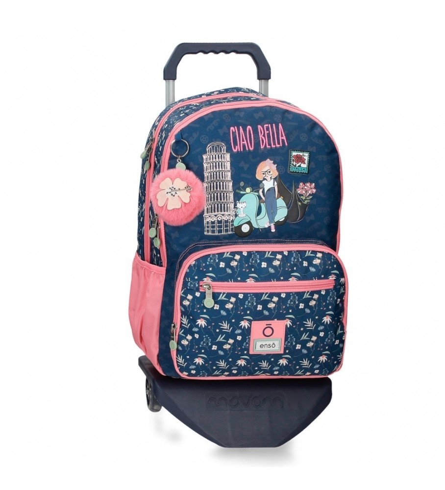 Mochila Enso EnsoCiao Bella com dois compartimentos e rodinhas, azul marinho