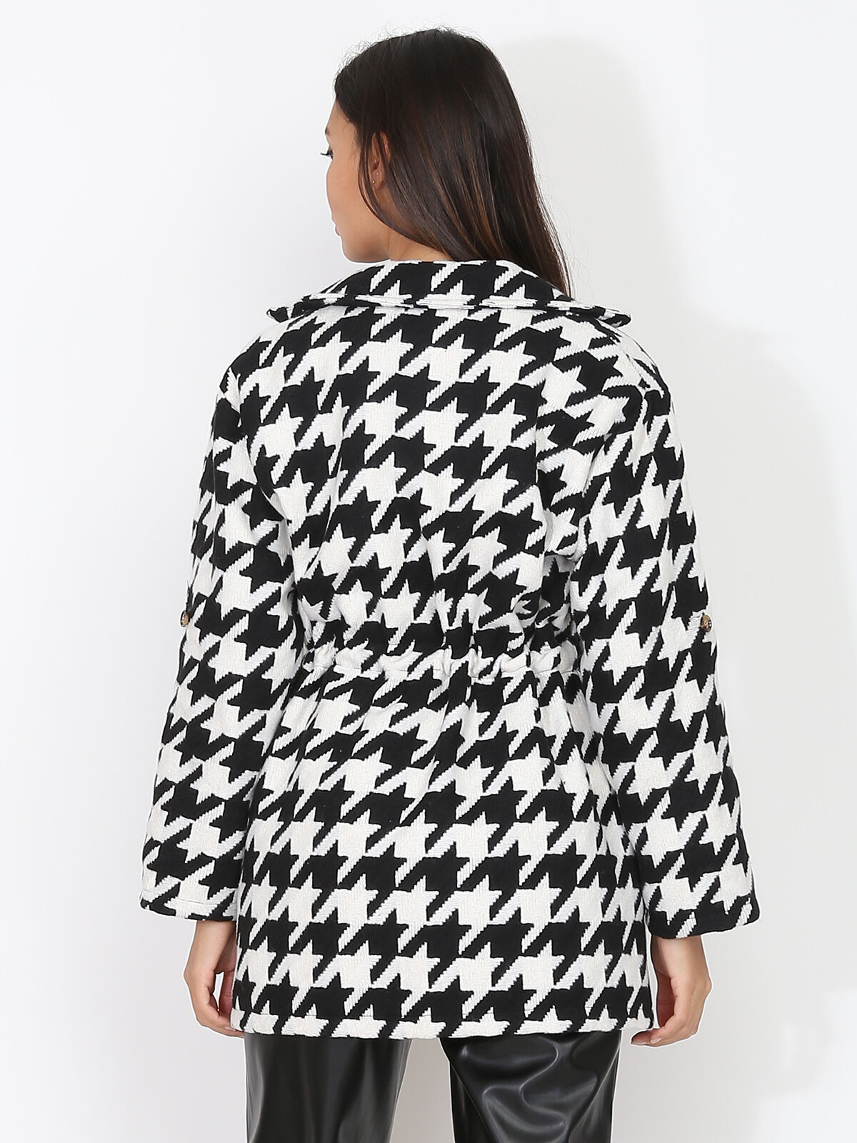 Manteau court à motif pied-de-poule- Noir et Blanc