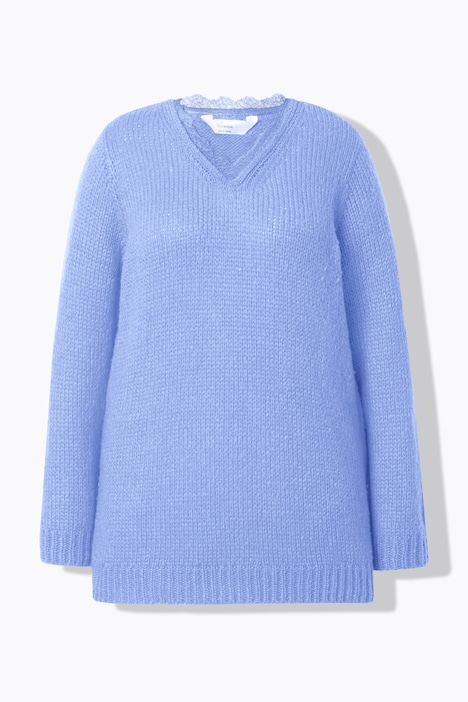 Pullover, Classic Fit, Grobstrick, Ausschnitt mit Spitze