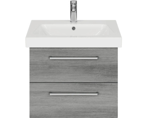 Pelipal Sunline 105 badkamermeubelset, BxHxD 66 x 200 x 46,5 cm, grafiet getextureerde fronten, met keramische wastafel, badmeubel en spiegelkast met LED-verlichting