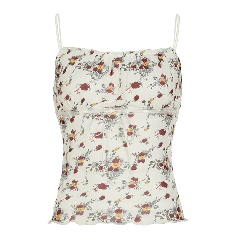 Trisica - Slim-fit crop top met bloemenprint, gerimpelde rand en strikaccent