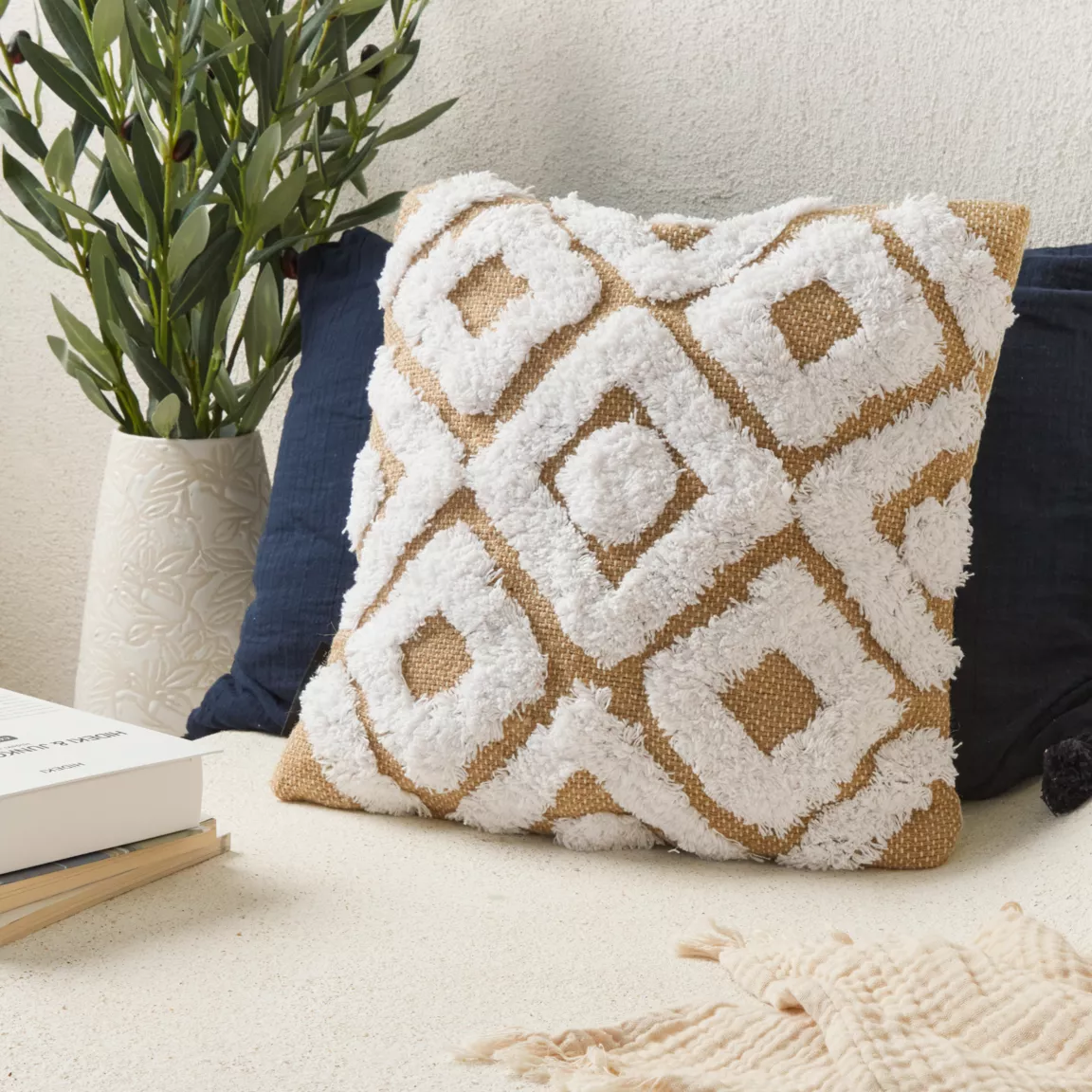 Housse de coussin carrée jute (40 x 40 cm) Damia Beige