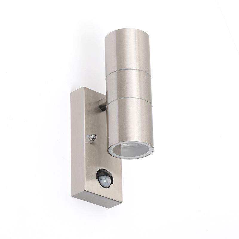 Buitenwandlamp staal 2-lichts IP44 met bewegingssensor - Duo