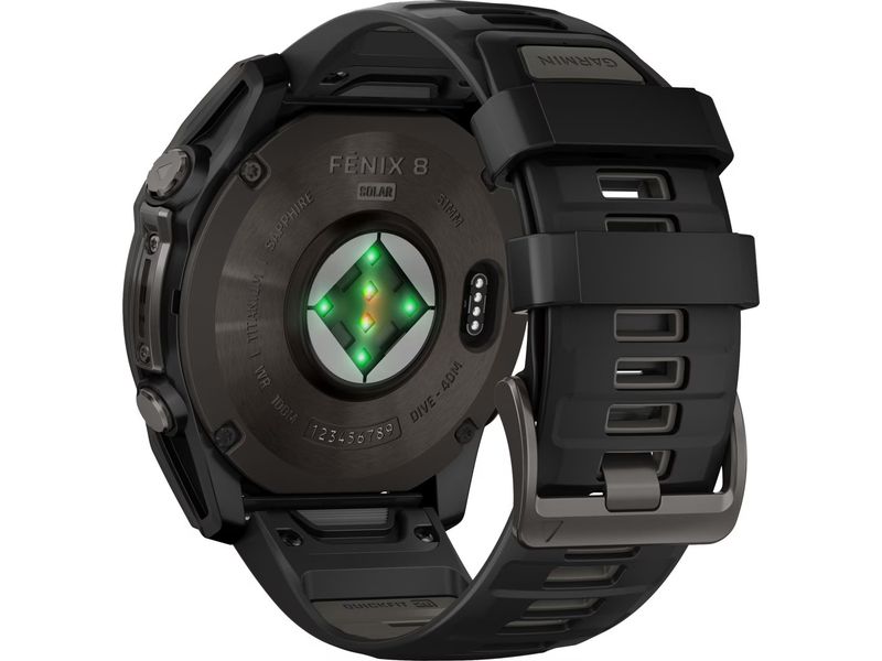 GARMIN Sportuhr Fenix 8 Solar Sapphire, 51 mm Schwarz GPS-Sportuhr