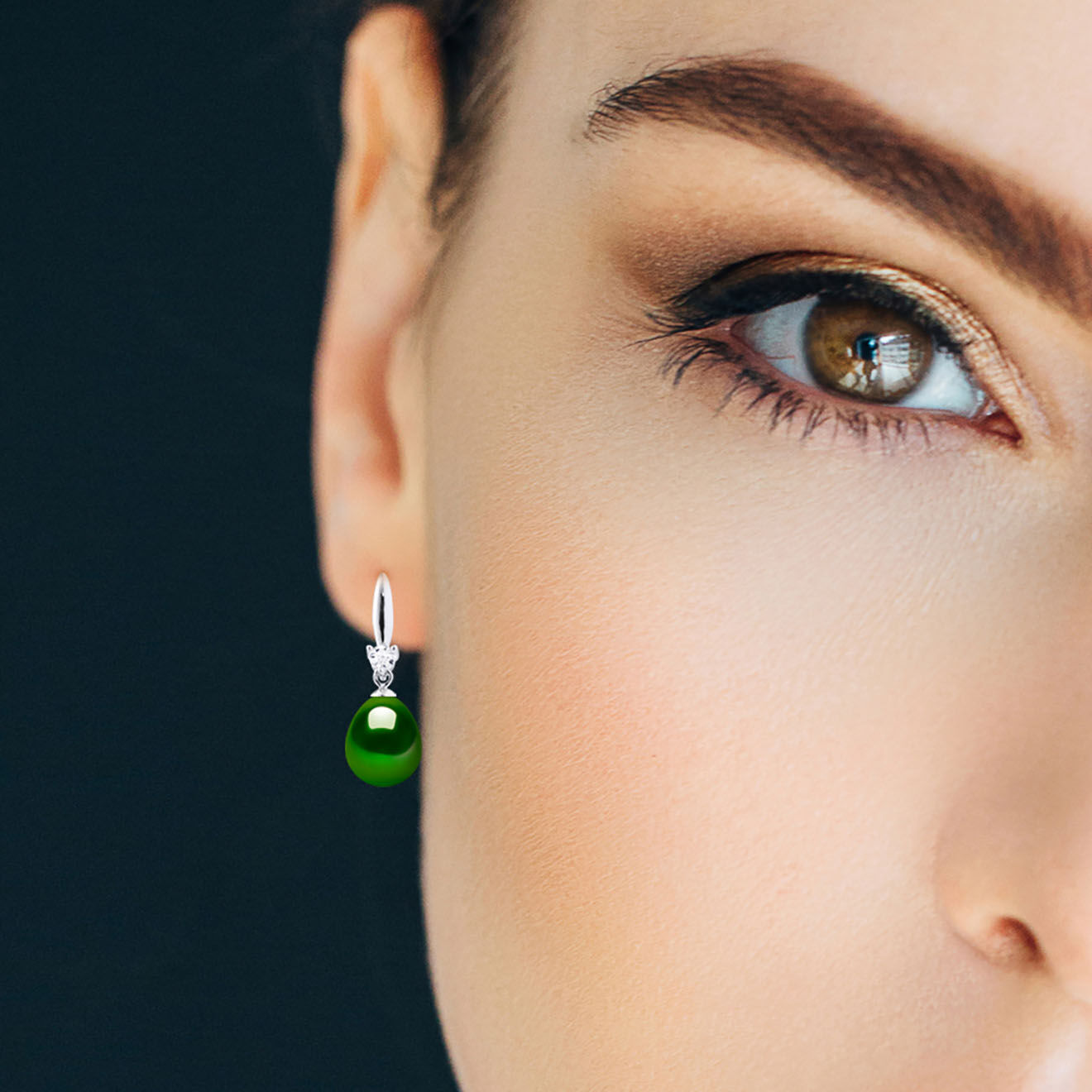 Mitzuko Boucles d'oreilles Argent & Perles d'Eau Douce poires vertes