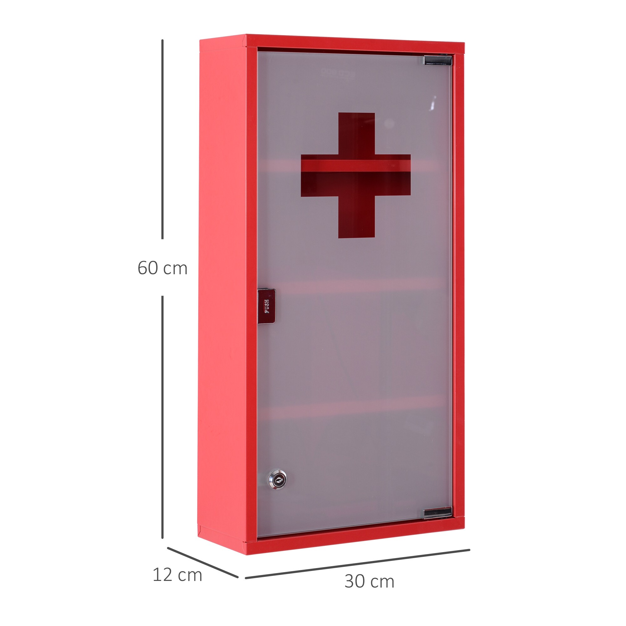 HOMCOM Medizinschrank zum Abschließen rot 30 x 12 x 60 cm (LxBxH)