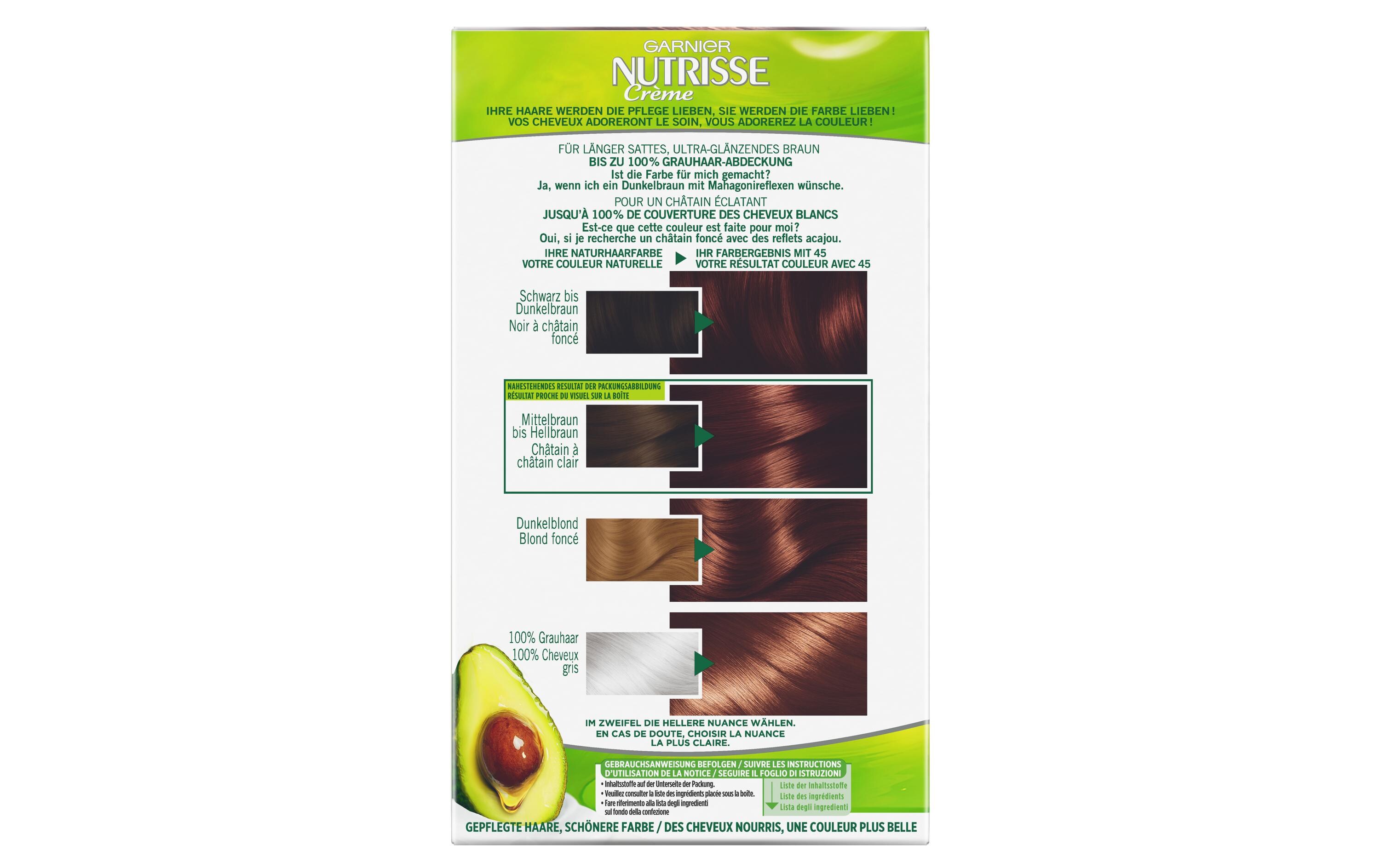 Haarcoloration Nutrisse Crème 45 Dunkel-MahagoniHaarfarbe verleiht dem Haar seidig strahlenden Glanz