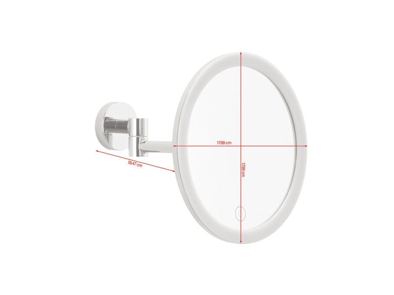 tesa Kosmetikspiegel Visioon LED, Chrom Runder Vergrösserungsspiegel mit LED-Beleuchtung, fünffacher Vergrösserungsfunktion für Details
