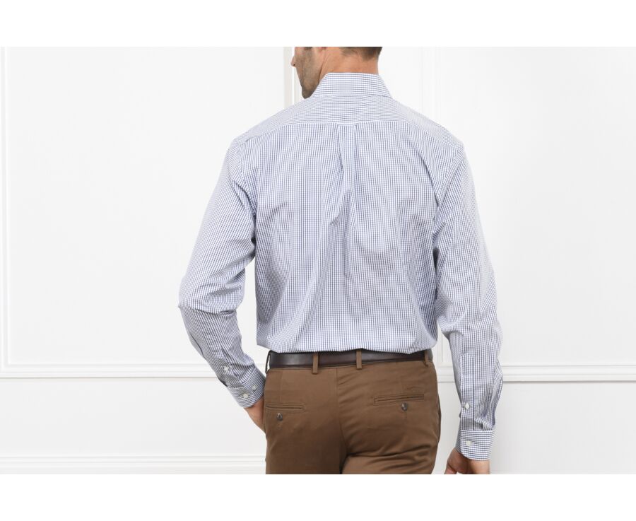Chemise coton blanche carreaux marine - Poche - SCOTT