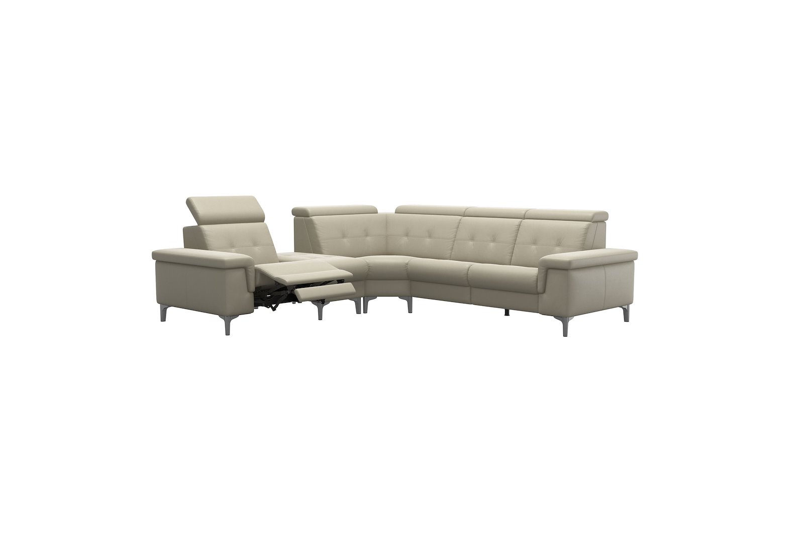 Anna C12 hjørnesofa (PCenterCMM) Hud Paloma Light Grey med A2 arm og polerte organiske alu ben, 14 cm. (Power-Center-CornerManual-Manual)