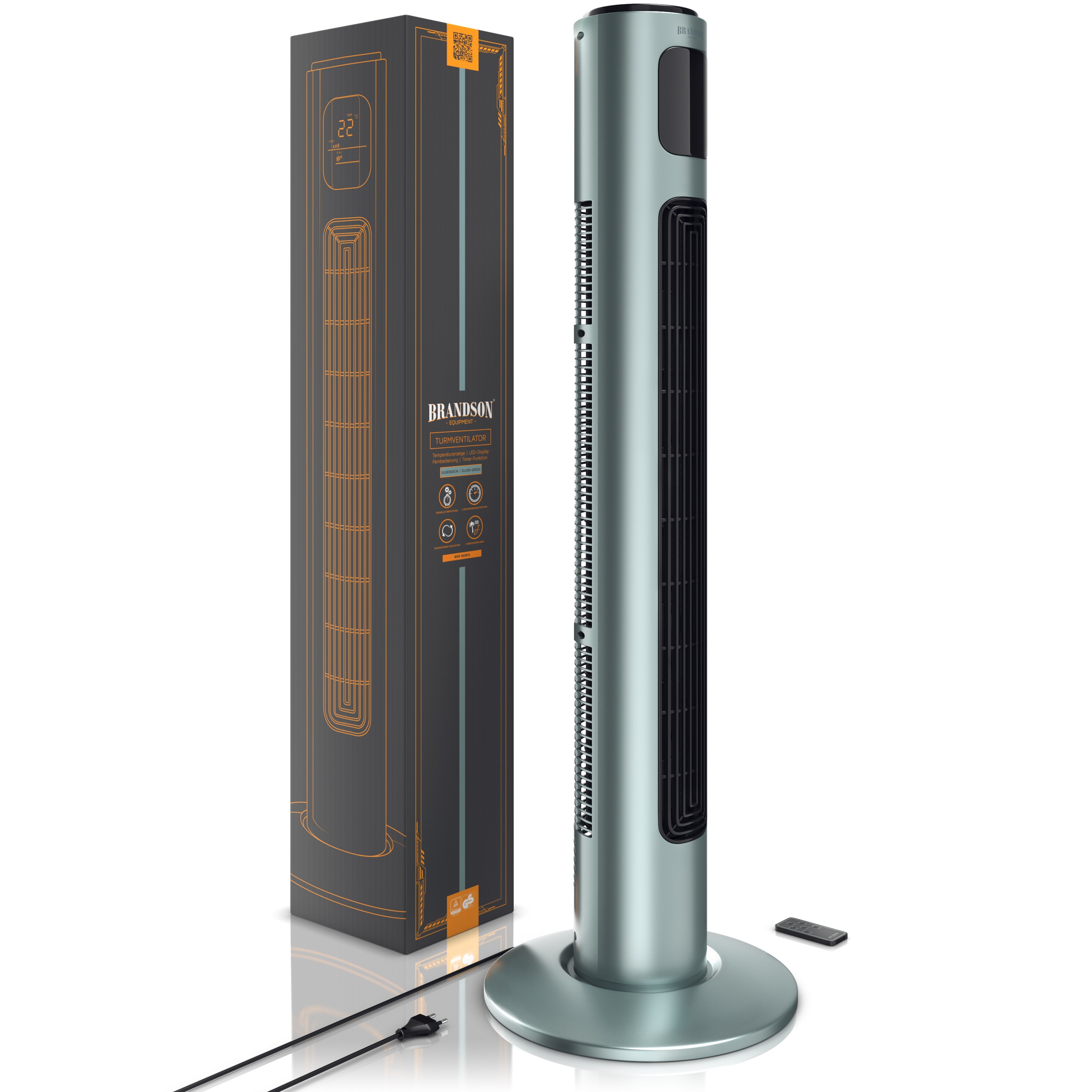 Brandson Turmventilator, Standventilator mit Fernbedienung, Säulenventilator oszillierend, 96 cm, Ventilator mit 3 Geschwindigkeitsstufen, GS