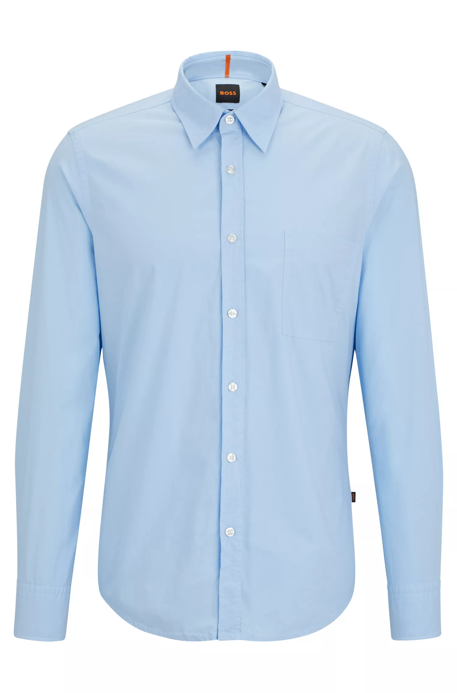Camisa BOSS laranja, corte regular, em popeline de algodão orgânico.