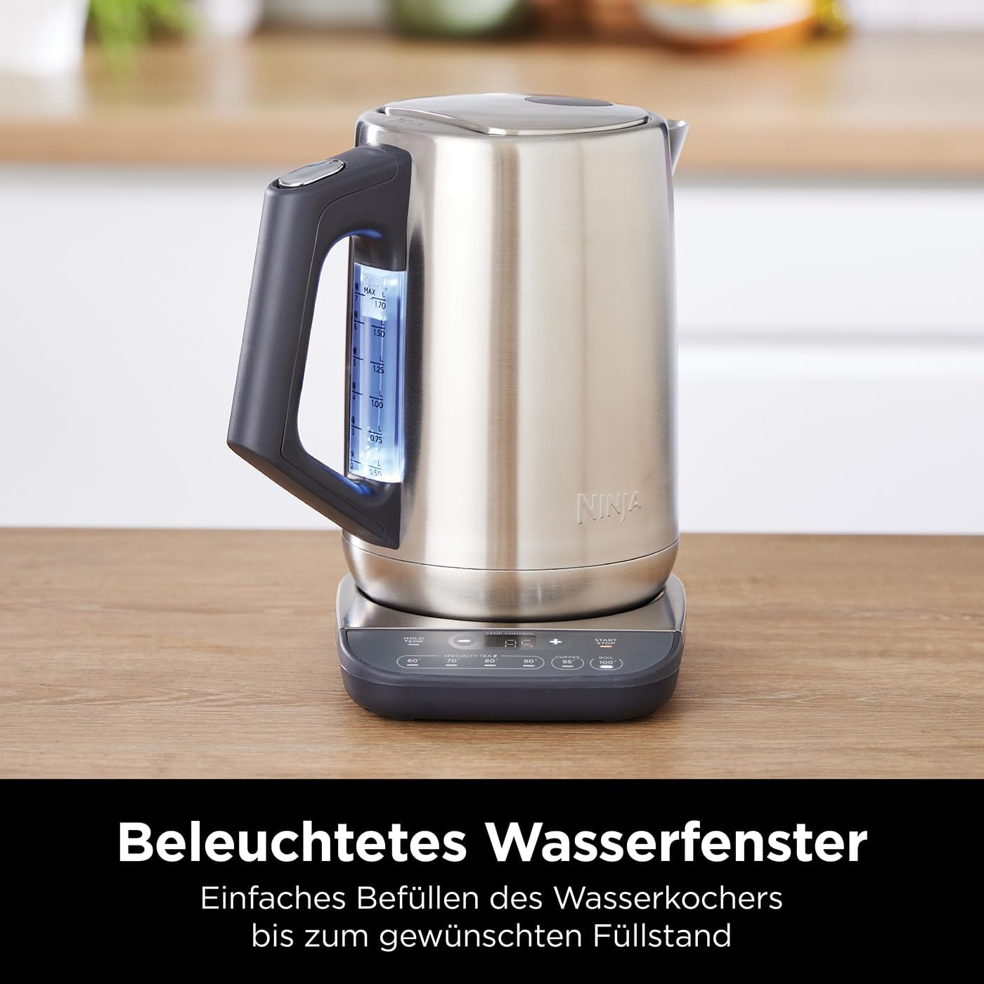 (1.7l) Edelstahl Wasserkocher Tauchsieder Krug mit Temperaturregelung   Schnellkochfunktion (KT201EU) - Silber
