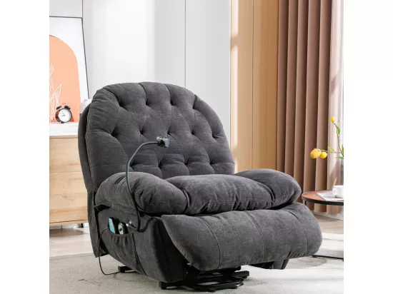 Fauteuil de massage releveur en tissu gris, avec télécommande, chauffant, manuellement repose-pied, 4 zones/5 modes/3 Minuteur