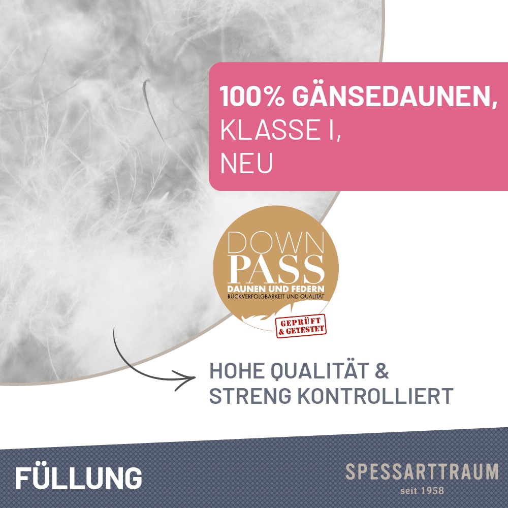 SPESSARTTRAUM Gänsedaunenbettdecke »Premium****, hergestellt in Deutschland, Bettdecken für Sommer, Winter« leicht Füllung 100GaensedaunenKlasse1Downpasszertifiziert 1 Stk. tlg. 4 Wärmeklassen & 5 Grössen, Bestseller
