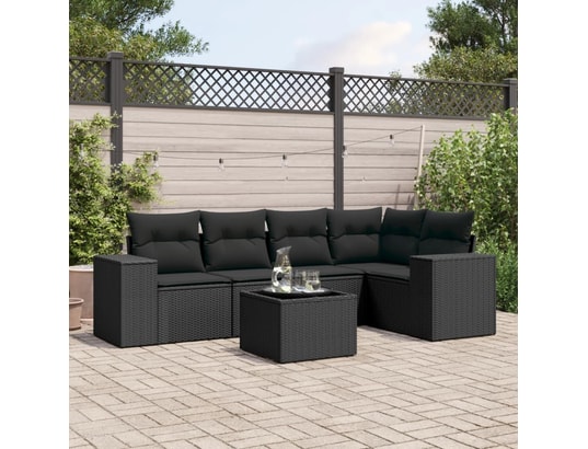 VIDAXL - Canapé Salon de jardin 6 pcs avec coussins noir résine tressée