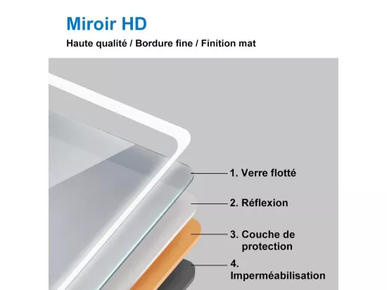 Miroir de salle de bain lumineux Rond 70cm avec Horloge + 3 Couleurs + Dimmable + Anti-buée