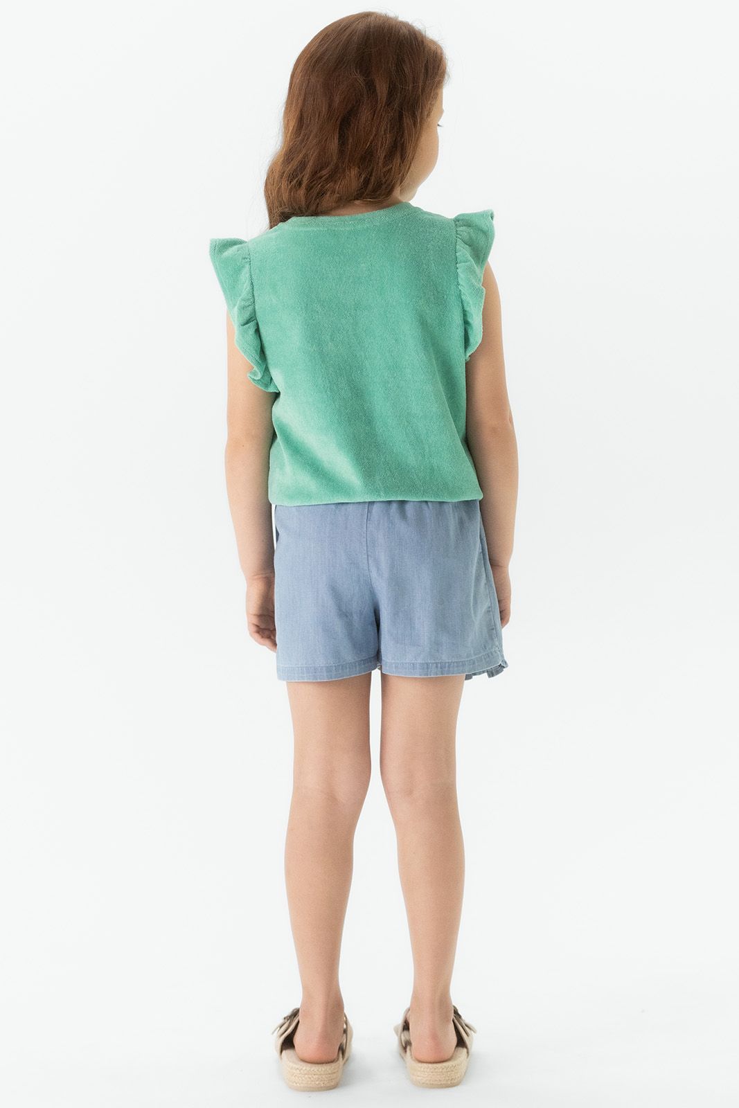 Denim ruffle shorts met overslag