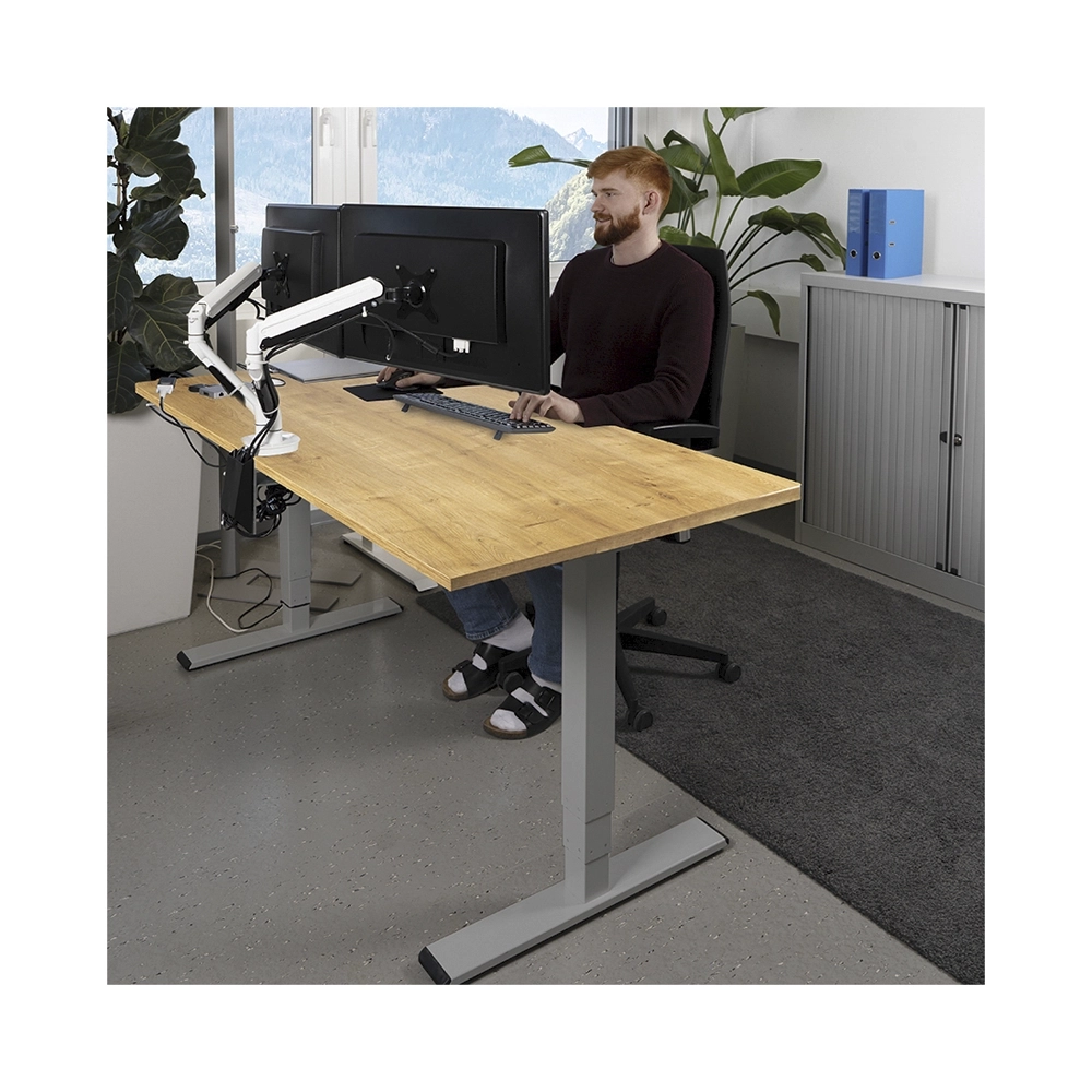 CONTINI höhenverstellbarer Bürotisch 1.4x0.8m Eiche / Gestell ET225E dunkelgrau