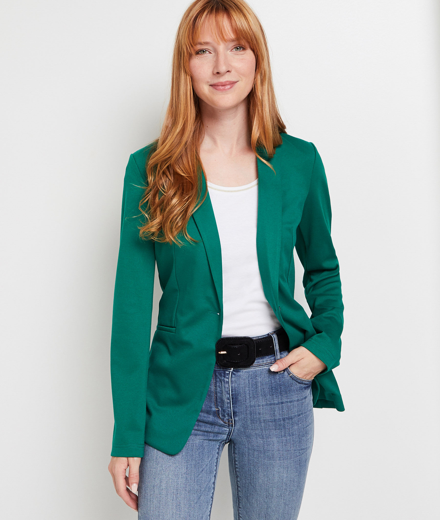 Veste en maille col tailleur femme - VERT