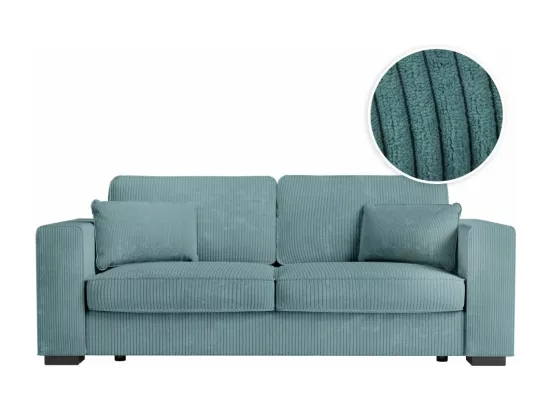 Canapé droit fixe 3 places Belami en velours côtelé - Bleu clair - L231 x P93 x H86cm - Loungitude