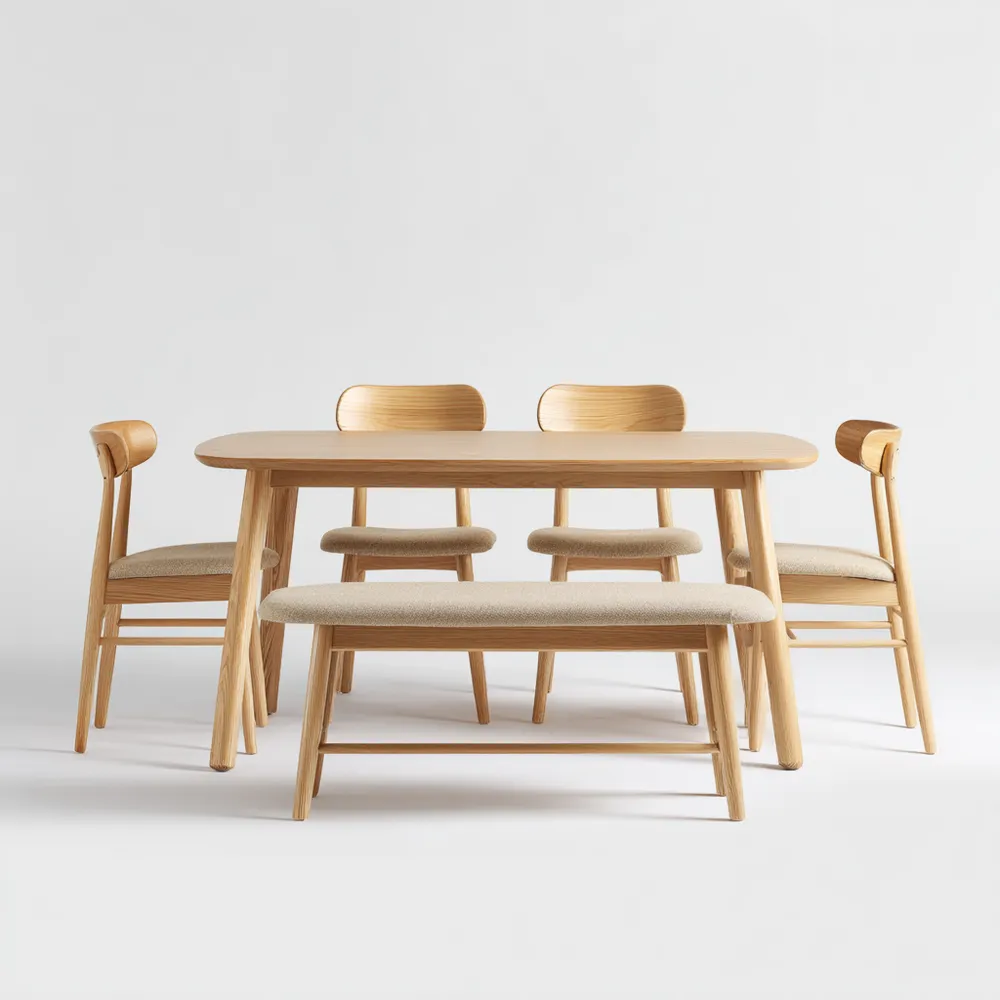 Esszimmer-Set aus Holz 150x90x75 cm - Natur/Beige - Skandinavisches Design