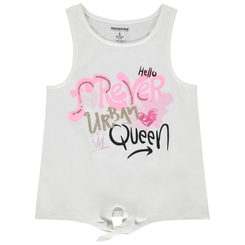 Débardeur uni avec print fantaisie à sequins et paillettes pour fille