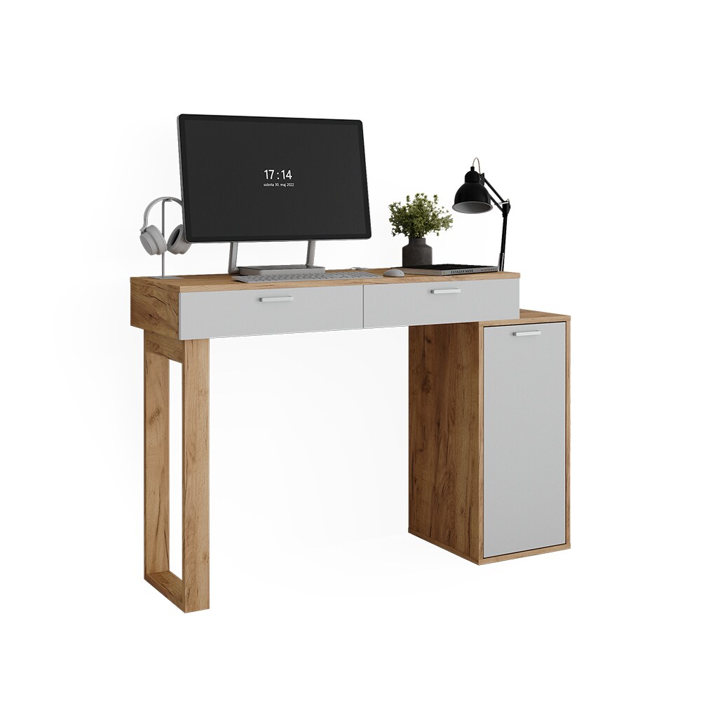 Vicco Schreibtisch Regina Eiche Weiß 130 x 40 cm mit 2 Schubladen