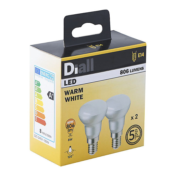 2 ampoules LED Diall réflecteur E14 8W=60W blanc chaud