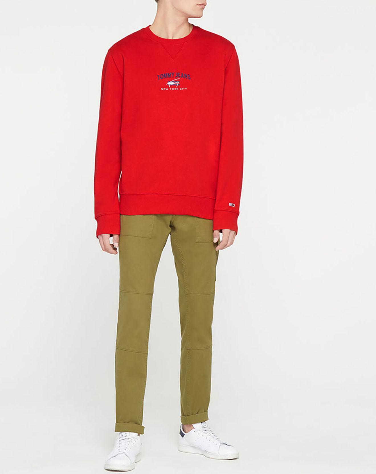 Tommy Jeans Sweat 100% Coton Bio timeless logo crew rouge