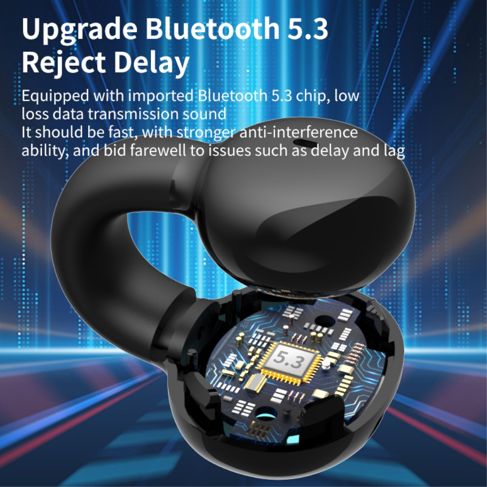 Ohrclip Wireless Bluetooth 5.3 Kopfhörer In-Ear Headset mit Noise Cancelling und bequemer Silikon Halterung (IPX5) - Schwarz