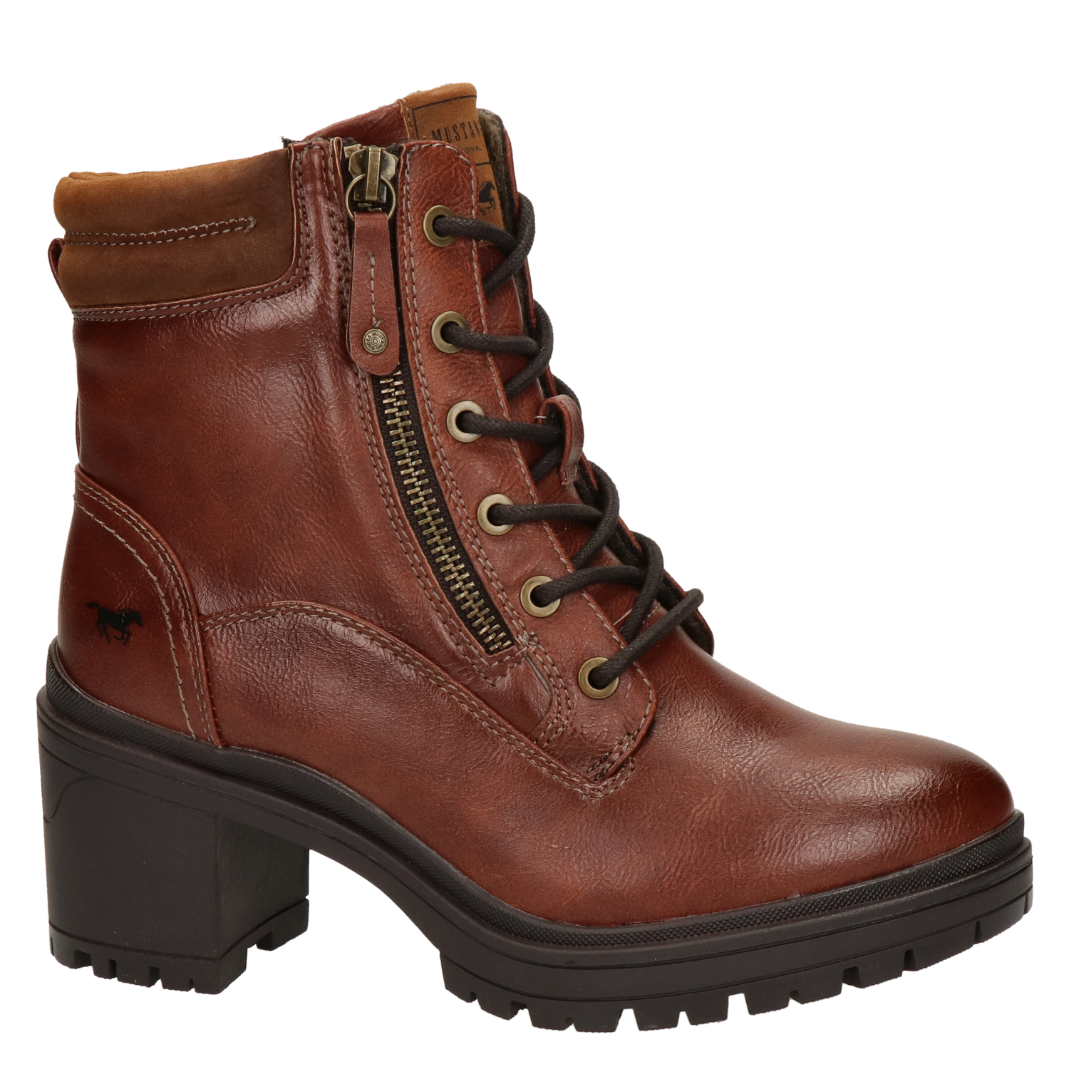 dames veterboot Mustang Cognac