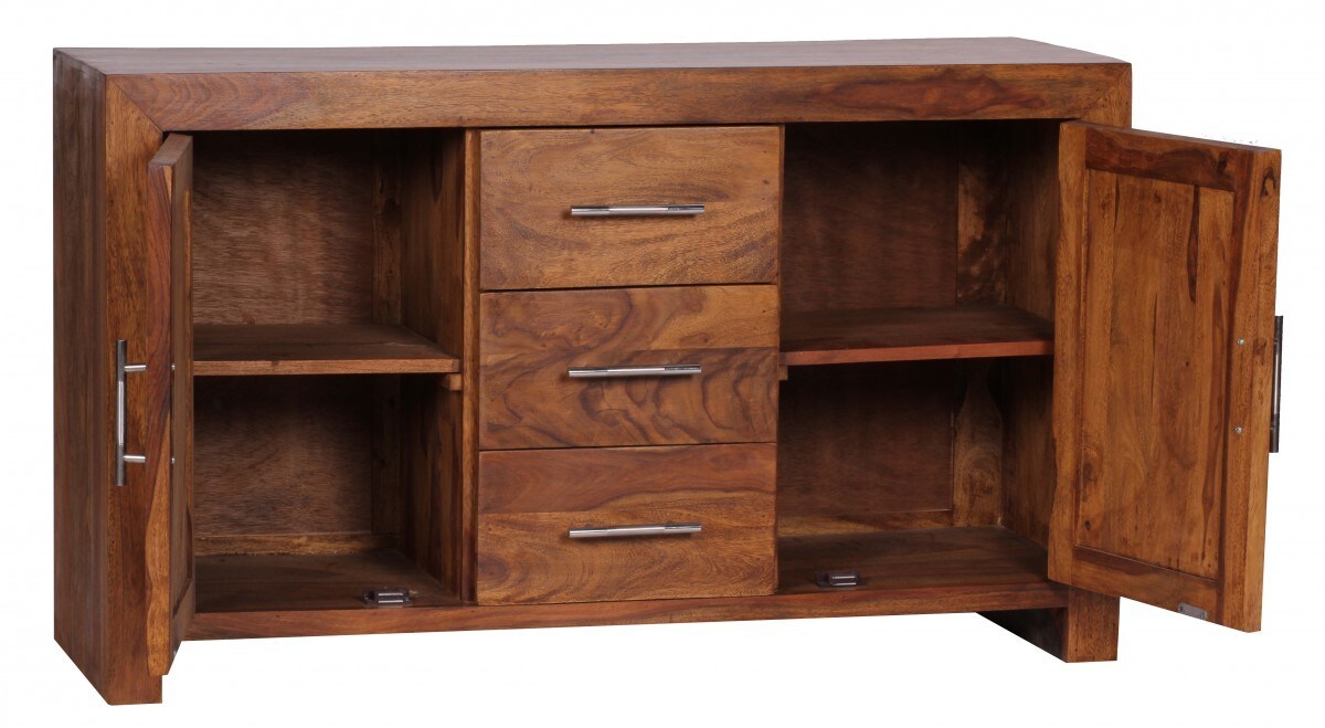 FineBuy Sheesham Massiv Sideboard 118 x 40 cm Massivholz Kommode Anrichte