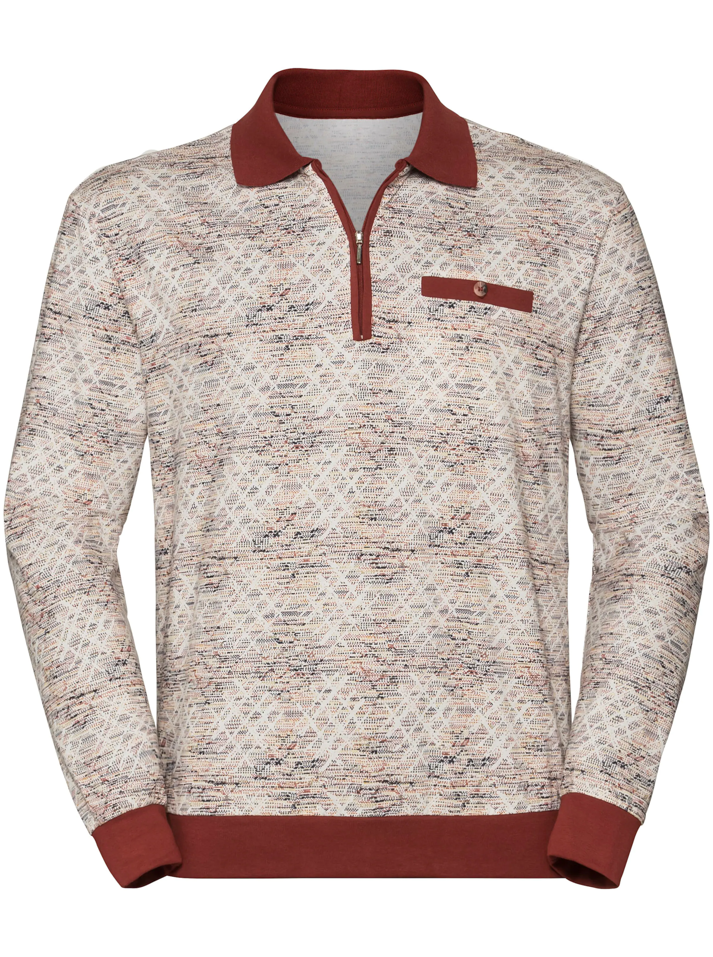 Marco Donati Langarm-Poloshirt in terra-bedruckt