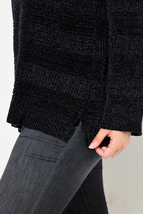 Troyer-Pullover, Chenille, Stehkragen, Langarm